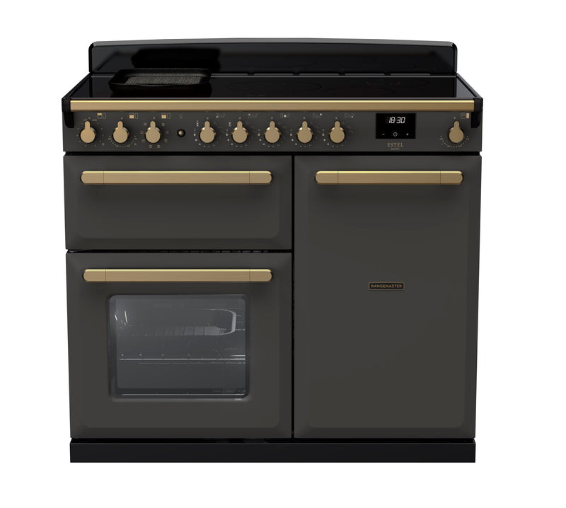 Rangemaster Estel Deluxe 100cm Induction Range Cooker ESDL100EIPSLT/AB1 Slate with Antique Brass Trim