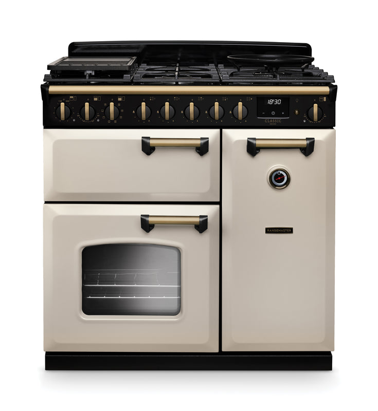 Rangemaster Classic Deluxe CLDL90DFPPCR/AB1 90cm Dual Fuel Pale Cream/Antique Brass