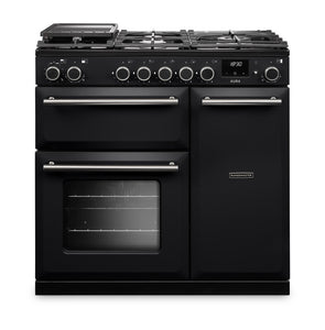 Rangemaster AURA AURA90DFPCBL/BN1 90cm Dual Fuel - Charcoal Black with Brushed Nickel