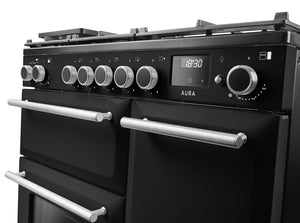 Rangemaster AURA AURA90DFPCBL/BN1 90cm Dual Fuel - Charcoal Black with Brushed Nickel