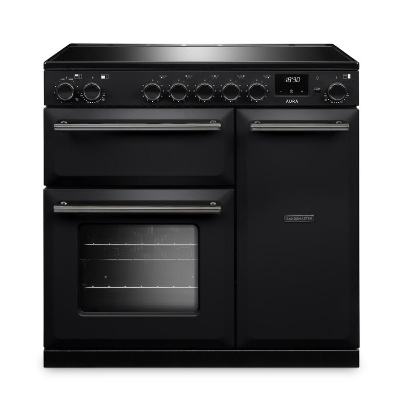 Rangemaster Aura AURA90EIPCBL/YX1 90cm Induction Range Cooker - Charcoal Black with Onyx Trim