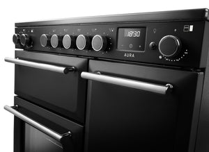 Rangemaster Aura AURA90EIPCBL/YX1 90cm Induction Range Cooker - Charcoal Black with Onyx Trim