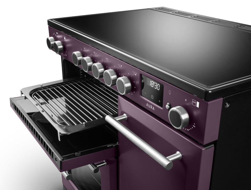 Rangemaster Aura AURA90EIPPLM/BN1 90cm Induction Range Cooker - Plum with Brushed Nickel Trim