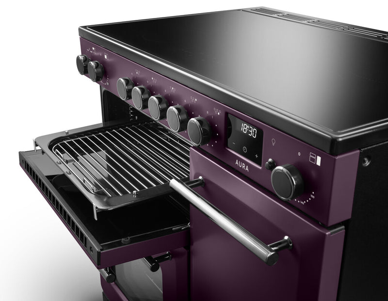 Rangemaster Aura AURA90EIPPLM/YX1 90cm Induction Range Cooker - Plum with Onyx Trim