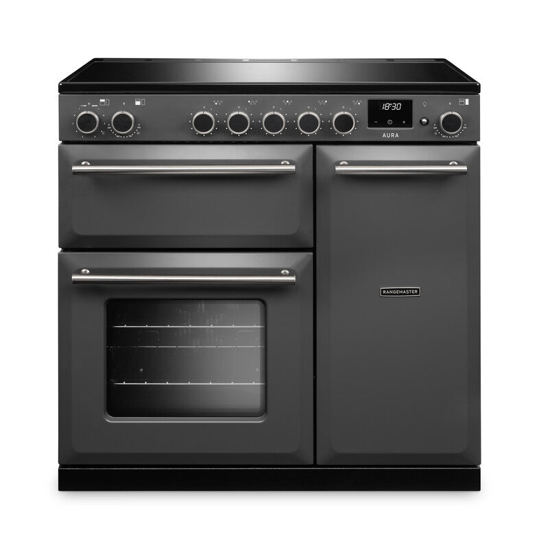 Rangemaster Aura AURA90EIPSLT/BN1 90cm Induction Range Cooker - Slate with Brushed Nickel Trim