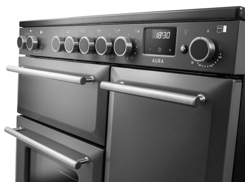 Rangemaster Aura AURA90EIPSLT/BN1 90cm Induction Range Cooker - Slate with Brushed Nickel Trim
