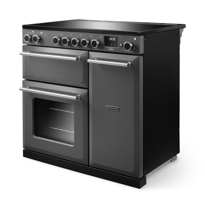 Rangemaster Aura AURA90EIPSLT/BN1 90cm Induction Range Cooker - Slate with Brushed Nickel Trim
