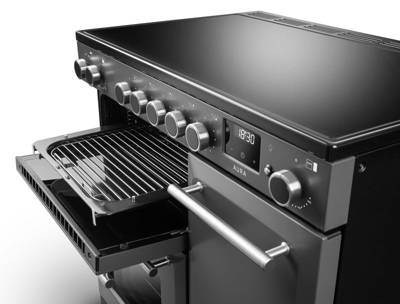 Rangemaster Aura AURA90EIPSLT/BN1 90cm Induction Range Cooker - Slate with Brushed Nickel Trim