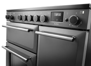 Rangemaster Aura AURA90EIPSLT/YX1 90cm Induction Range Cooker - Slate with Onyx Trim