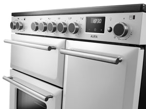 Rangemaster Aura AURA90EIPWHT/BN1 90cm Induction Range Cooker - White with Brushed Nickel Trim