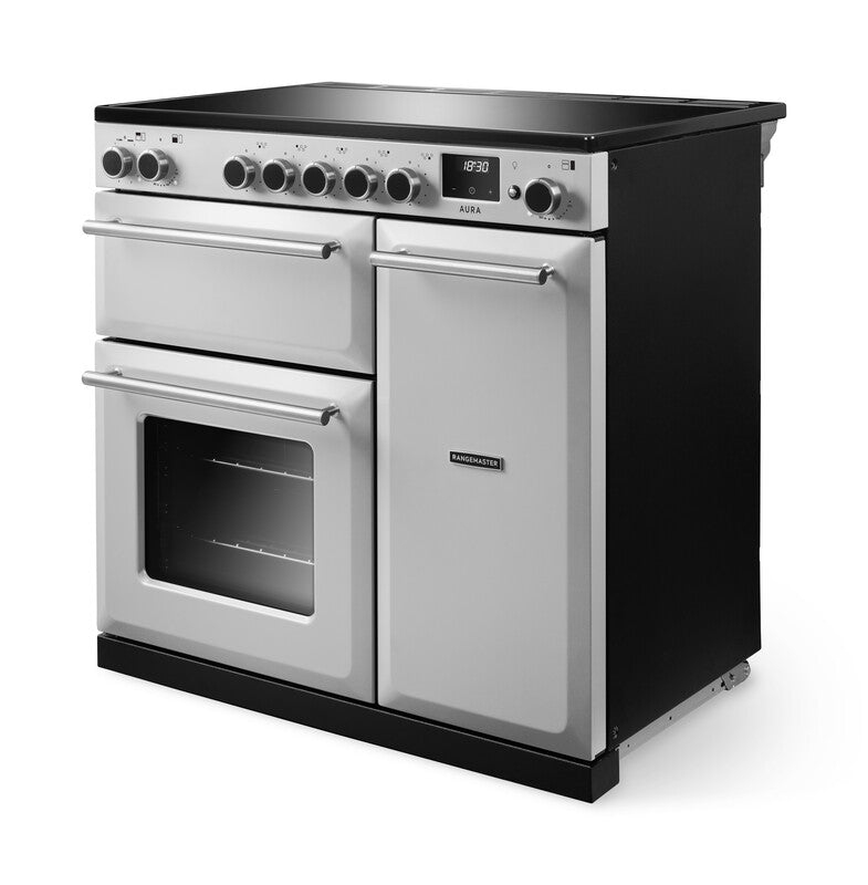 Rangemaster Aura AURA90EIPWHT/BN1 90cm Induction Range Cooker - White with Brushed Nickel Trim