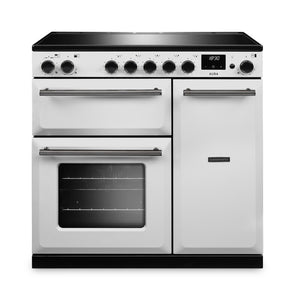 Rangemaster Aura AURA90EIPWHT/YX1 90cm Induction Range Cooker - White with Onyx Trim