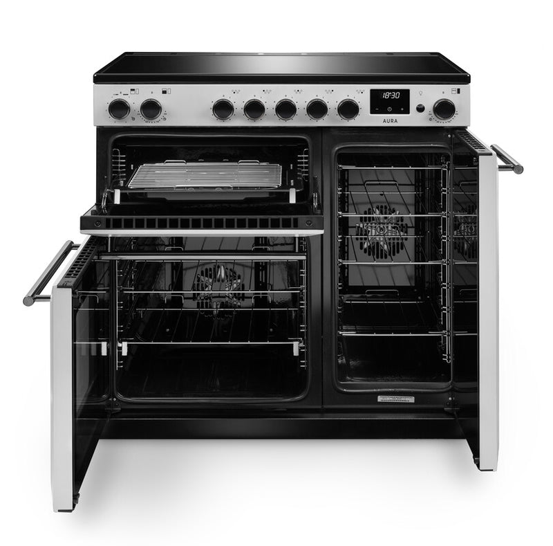Rangemaster Aura AURA90EIPWHT/YX1 90cm Induction Range Cooker - White with Onyx Trim