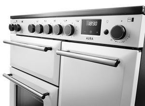 Rangemaster Aura AURA90EIPWHT/YX1 90cm Induction Range Cooker - White with Onyx Trim