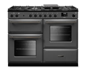 Rangemaster Aura AURAO110DFPSLT/YX1 110cm Dual Fuel Range Cooker - Slate with Onyx Trim