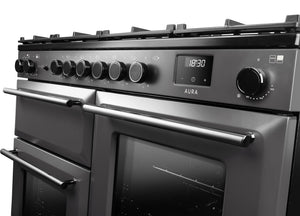 Rangemaster Aura AURAO110DFPSLT/YX1 110cm Dual Fuel Range Cooker - Slate with Onyx Trim