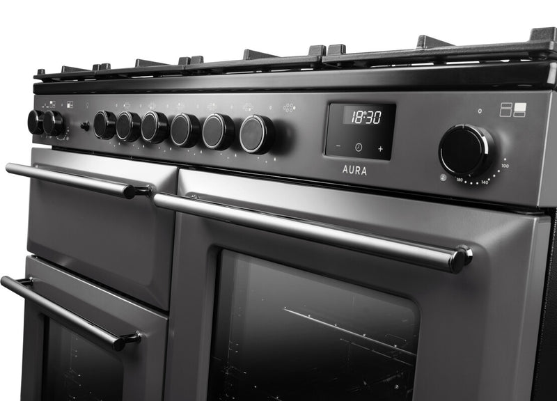 Rangemaster Aura AURAO110DFPSLT/YX1 110cm Dual Fuel Range Cooker - Slate with Onyx Trim