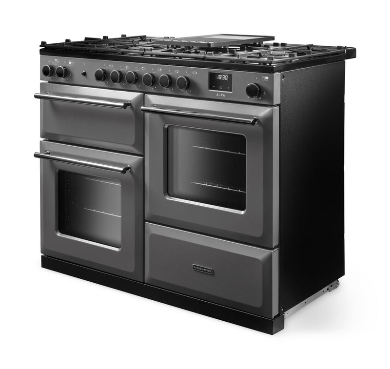 Rangemaster Aura AURAO110DFPSLT/YX1 110cm Dual Fuel Range Cooker - Slate with Onyx Trim