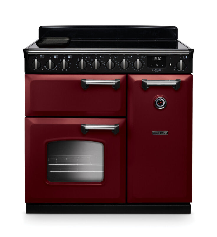 Rangemaster Classic  CL90EIPBOR/CM1 90cm Induction Range Cooker – Bordeaux / Chrome Trim (A Rated)