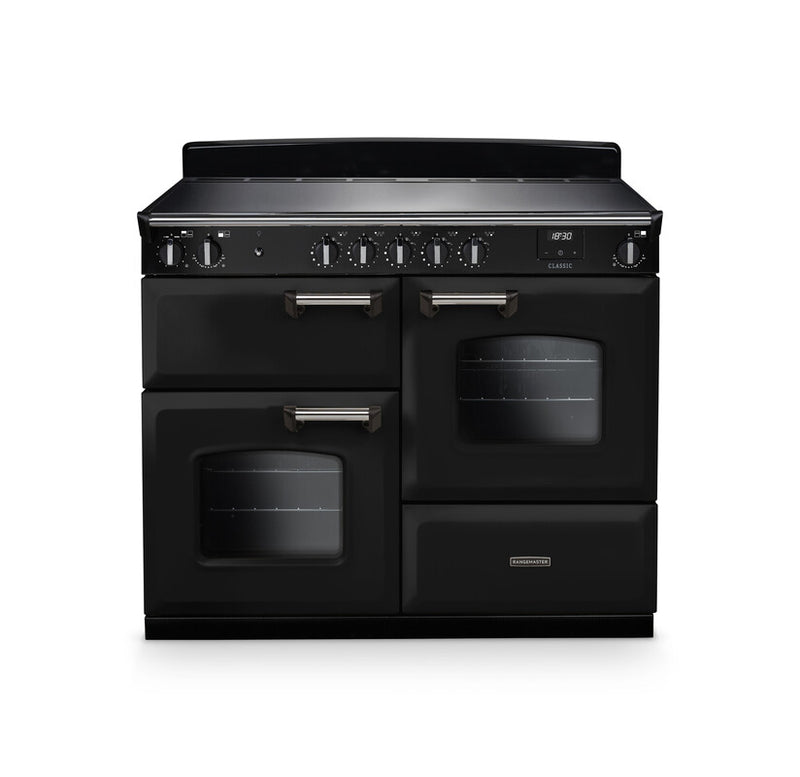 Rangemaster Classic CLO110EIPGBL/CM1 110cm Induction Range Cooker – Gloss Black / Chrome Trim (A Rated)