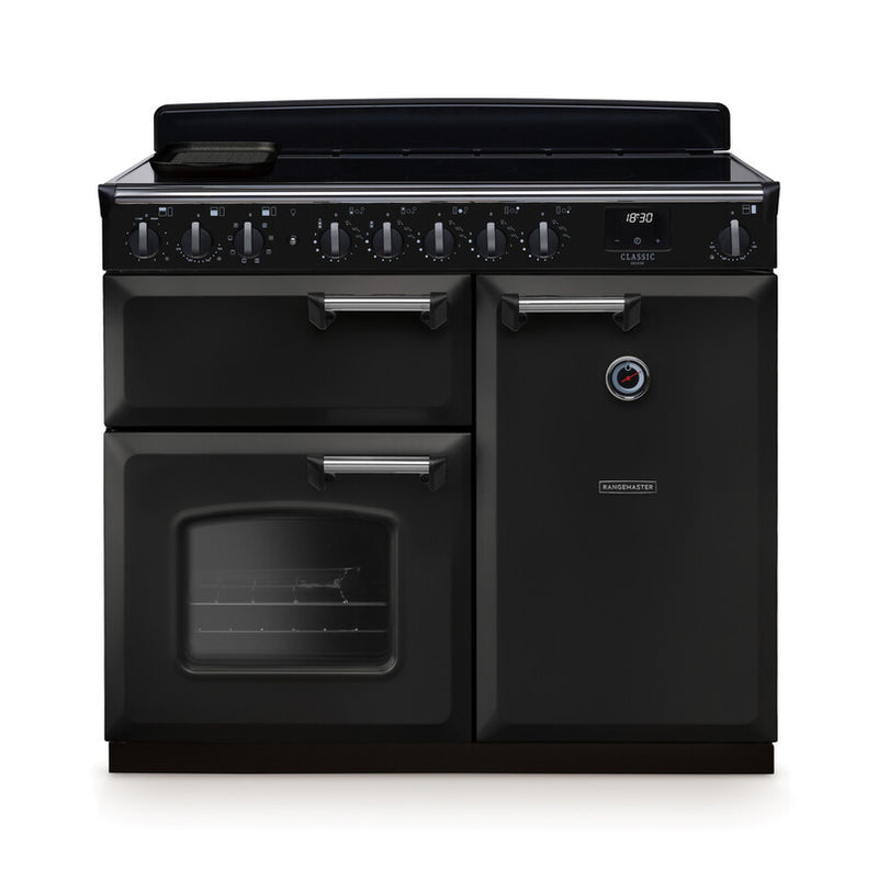 Rangemaster Classic Deluxe CLDL100EIPCBL/CM1 100cm Induction Range Cooker – Charcoal Black / Chrome Trim (A Rated)