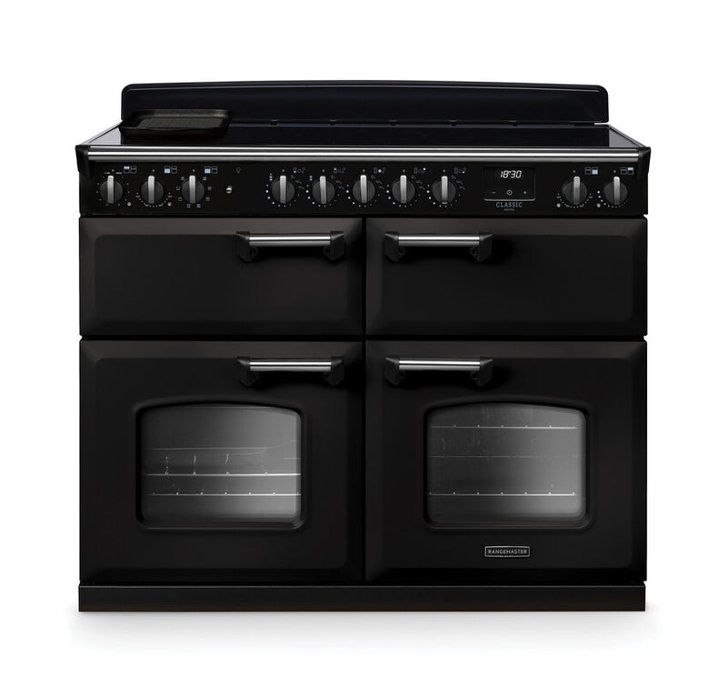 Rangemaster Classic Deluxe CLDLB110EIPCBL/CM1 110cm Induction Range Cooker – Charcoal Black / Chrome Trim (A Rated)