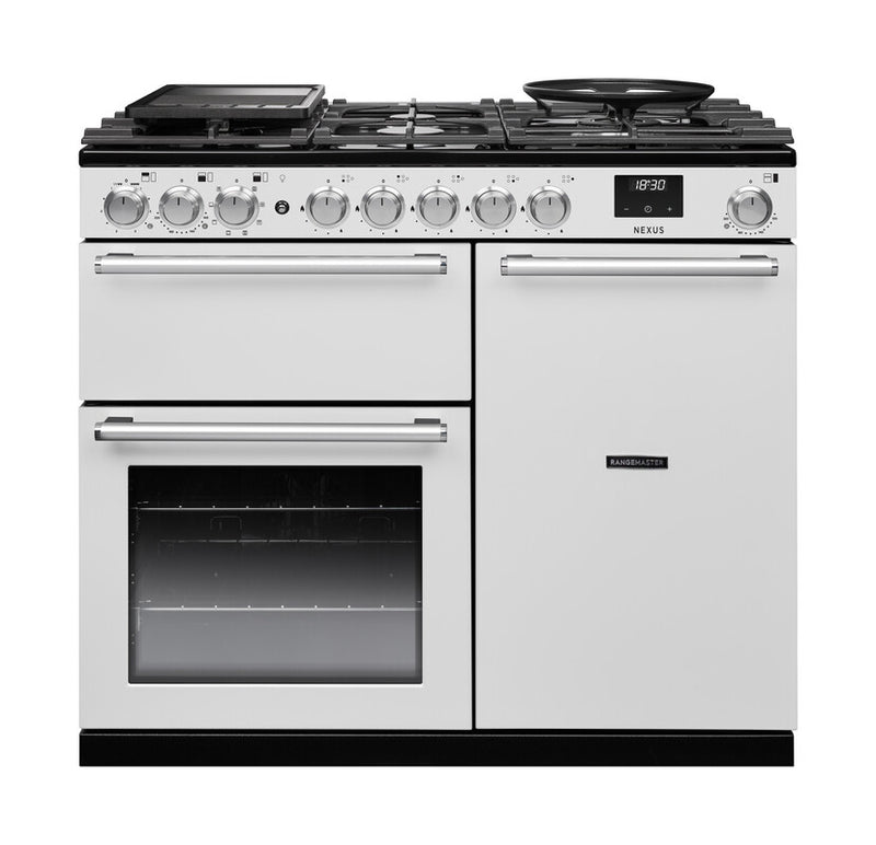 Rangemaster Nexus NEX100DFPWHT/CM1 100cm Dual Fuel Range Cooker - White & Chrome Trim