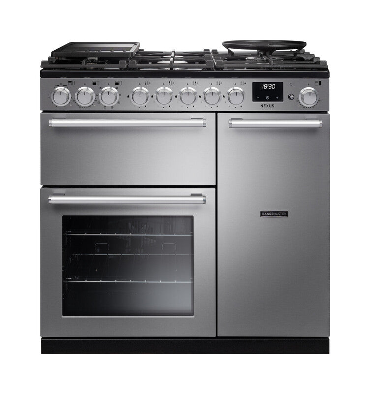 Rangemaster Nexus NEX90DFSTST/CM1 90cm Dual Fuel Range Cooker - Stainless Steel & Chrome Trim