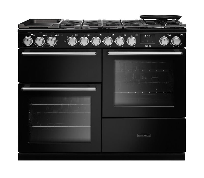 Rangemaster Nexus NEXO110DFPCBL/CM1 110cm Dual Fuel Range Cooker - Charcoal Black & Chrome Trim