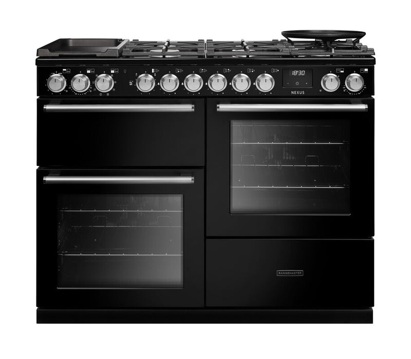 Rangemaster Nexus NEXO110DFPGBL/CM1 110cm Dual Fuel Range Cooker - Gloss Black & Chrome Trim