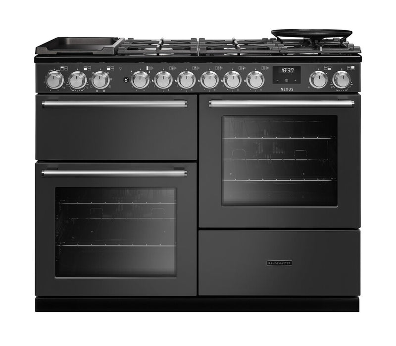 Rangemaster Nexus NEXO110DFPSLT/CM1 110cm Dual Fuel Range Cooker - Slate & Chrome Trim