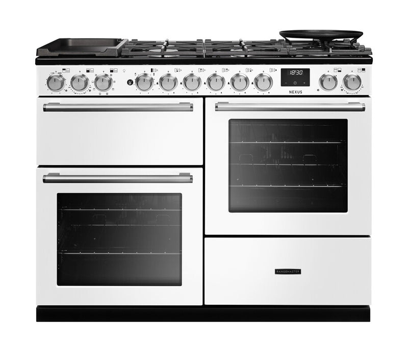 Rangemaster Nexus NEXO110DFPWHT/CM1 110cm Dual Fuel Range Cooker - White & Chrome Trim