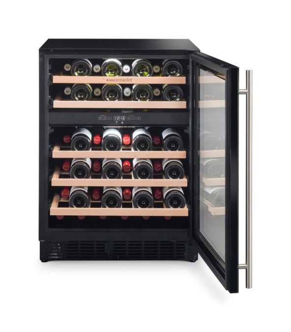 Rangemaster RDZ6046BL 60cm Wine Cooler - 46 Bottle Capacity - Black & Stainless Steel Trim