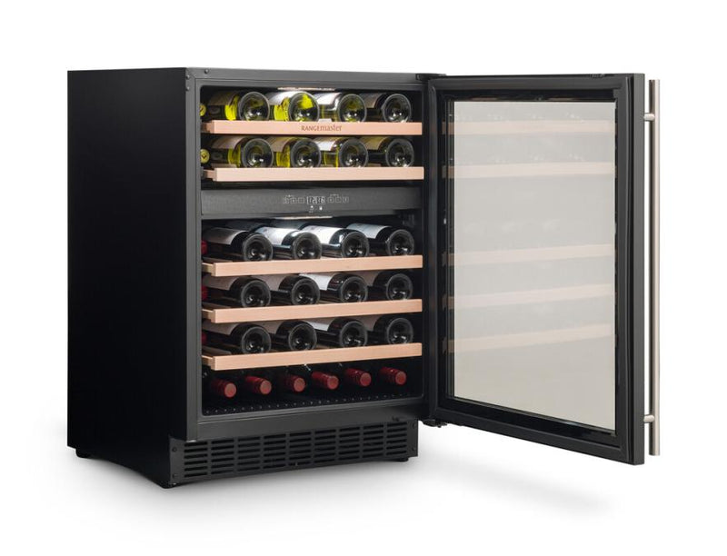 Rangemaster RDZ6046BL 60cm Wine Cooler - 46 Bottle Capacity - Black & Stainless Steel Trim