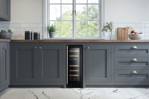 Rangemaster RWC3018BL 30cm Wine Cooler - 18 Bottle Capacity - Black & Stainless Steel Trim