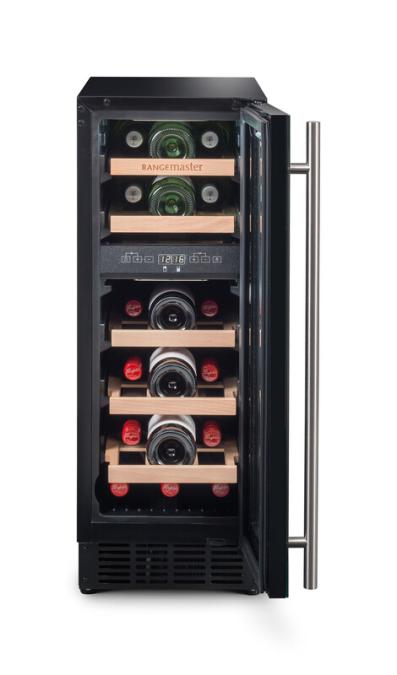 Rangemaster RWC3018BL 30cm Wine Cooler - 18 Bottle Capacity - Black & Stainless Steel Trim