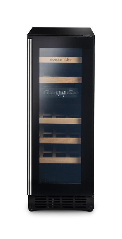 Rangemaster RWC3018BL 30cm Wine Cooler - 18 Bottle Capacity - Black & Stainless Steel Trim