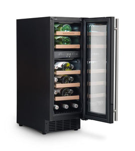Rangemaster RWC3018BL 30cm Wine Cooler - 18 Bottle Capacity - Black & Stainless Steel Trim