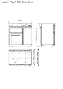 Rangemaster Aura AURA90EIPCBL/BN1 90cm Induction Range Cooker - Charcoal Black with Brushed Nickel Trim