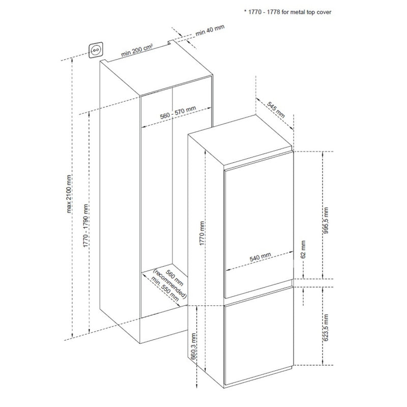 Sensis RFCMBI015470EW 70/30 Integrated Frost Free Fridge Freezer