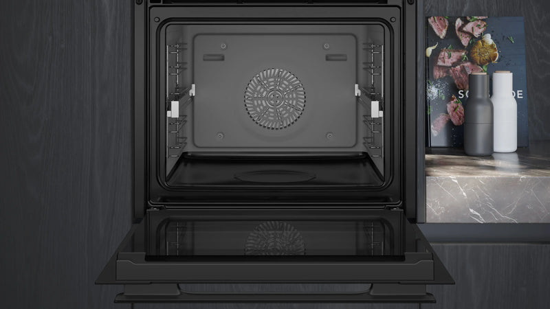 Siemens iQ700 HS958GED1B Built-In Electric Single Oven with Full Steam – 71L, Wi‑Fi – Black (A+ Rated)