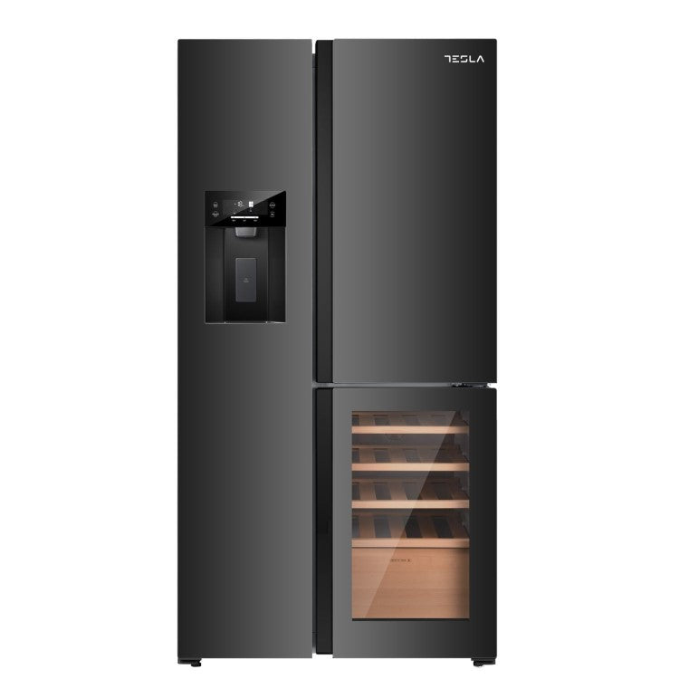 Tesla T530TDBG Black Plumbed American Fridge Freezer with Wine Storage