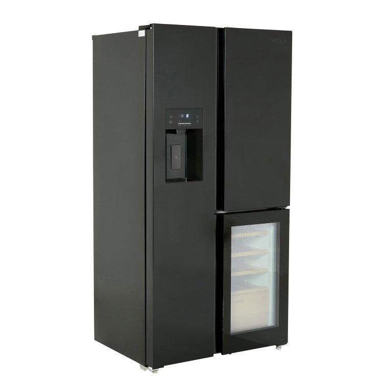 Tesla T530TDBG Black Plumbed American Fridge Freezer with Wine Storage