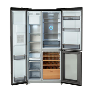 Tesla T530TDBG Black Plumbed American Fridge Freezer with Wine Storage
