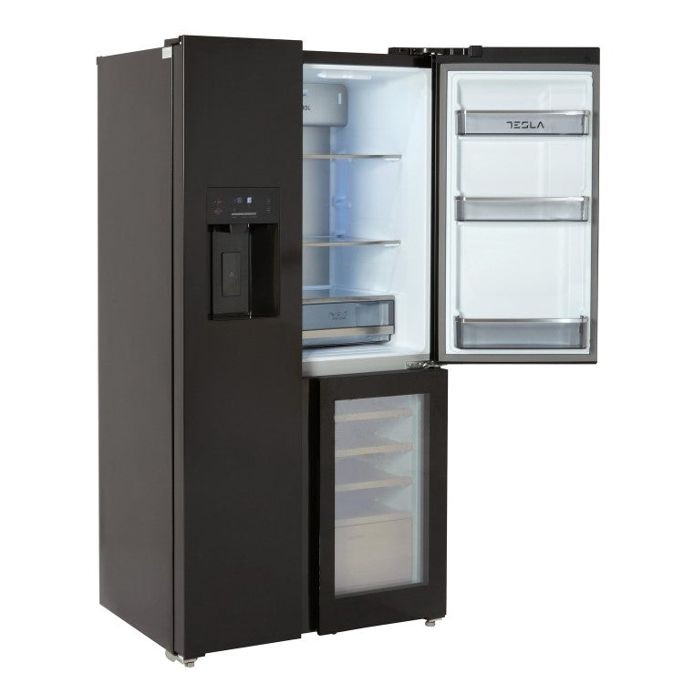 Tesla T530TDBG Black Plumbed American Fridge Freezer with Wine Storage