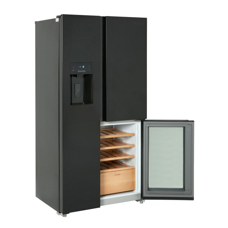 Tesla T530TDBG Black Plumbed American Fridge Freezer with Wine Storage