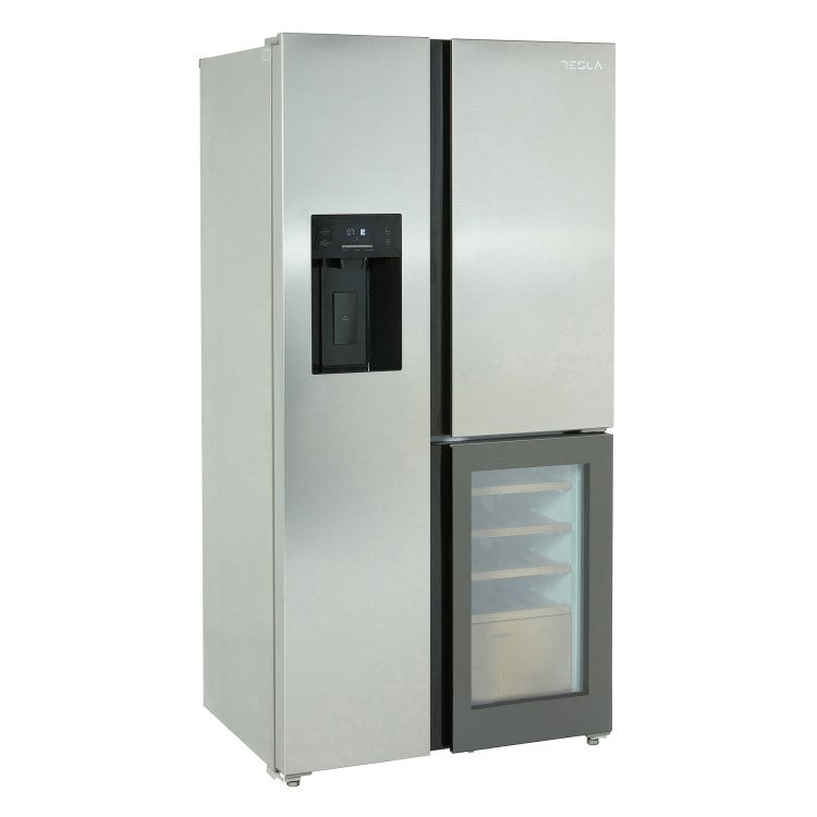 Tesla T530TDXG Inox Plumbed American Fridge Freezer with Wine Storage