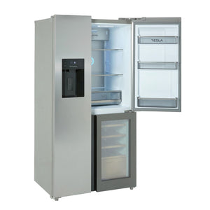 Tesla T530TDXG Inox Plumbed American Fridge Freezer with Wine Storage