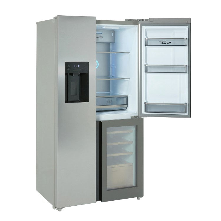 Tesla T530TDXG Inox Plumbed American Fridge Freezer with Wine Storage