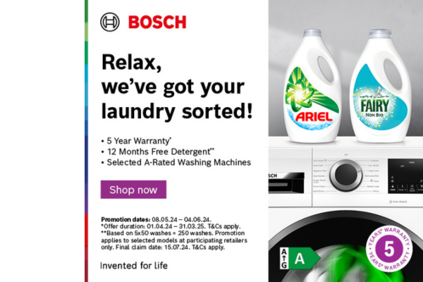 Bosch A Rated Washing Machine - 12 Months Free Detergent